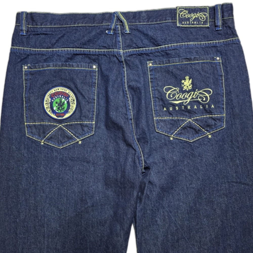 90s VTG Coogi Jeans Mens 48x36 Blue Baggy Wide Leg Embroidered Hip Hop Skater